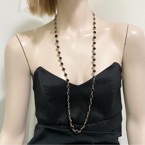 Vintage Signed AUSTRIAN CRYSTAL USA Black Crystal Bezel 35” Necklace - Picture 3 of 16